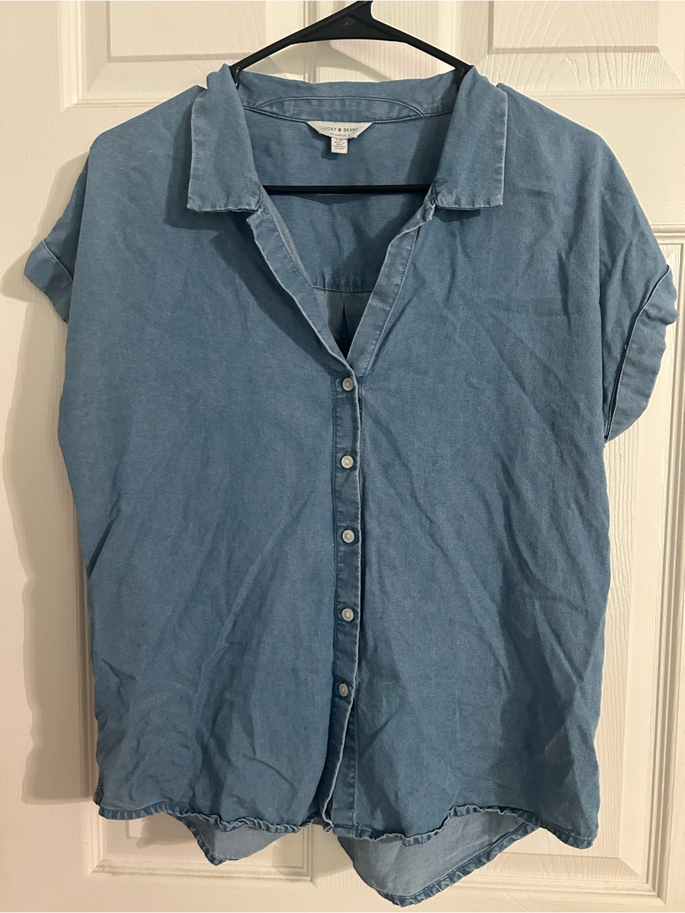 Lucky Brand Washed Blue Short-Sleeve Button Front Blouse